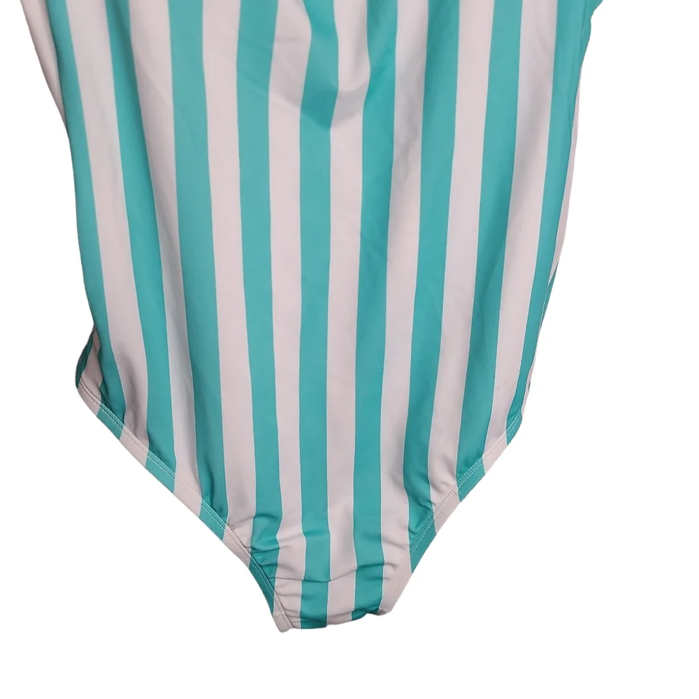 Kona Sol Aqua White Striped One Piece Swimsuit NWT Ladies Size Medium 8/10 - Picture 5 of 15